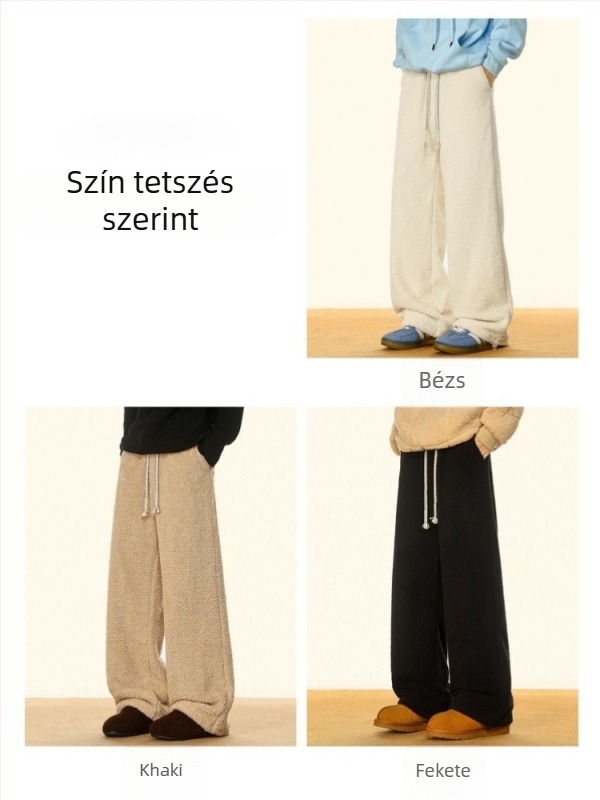 Férfiaknak Sherpa béléses nadrág, meleg, lazán szabott egyenes szárú, mindennapi casual nadrág, őszi-téli 2025.
