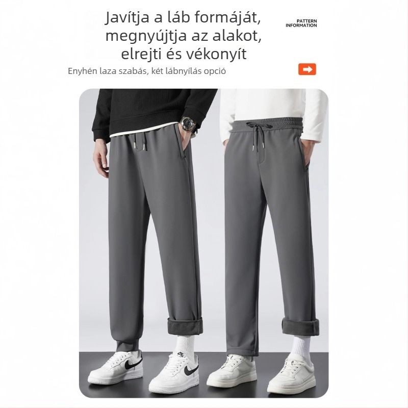 Középkorú férfiak kényelmes fleece-béléssel ellátott sportnadrág, egyenes szabású – tél 2025, plusz méret