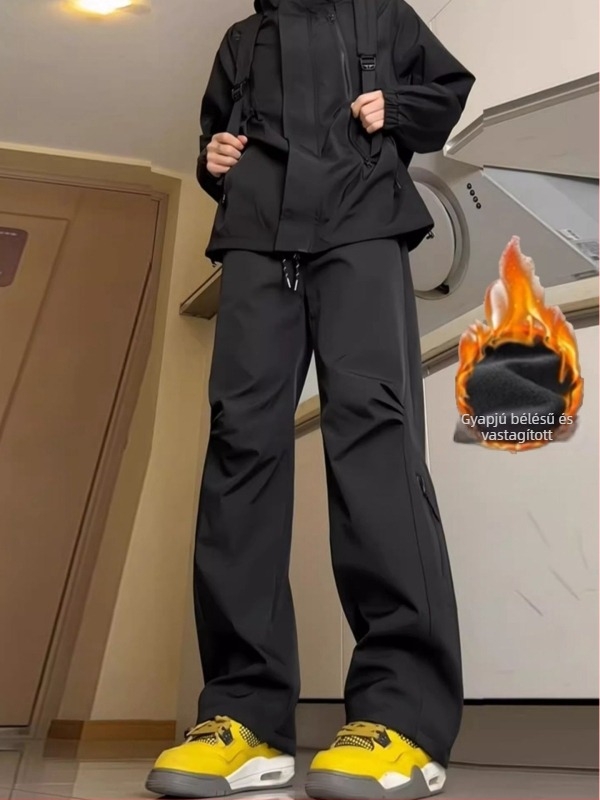 Férfi softshell vízálló nadrág fleece-belsővel, ősz-tél, karcsú egyenes szabás, szélálló és meleg, szabadtéri mindennapi viselet