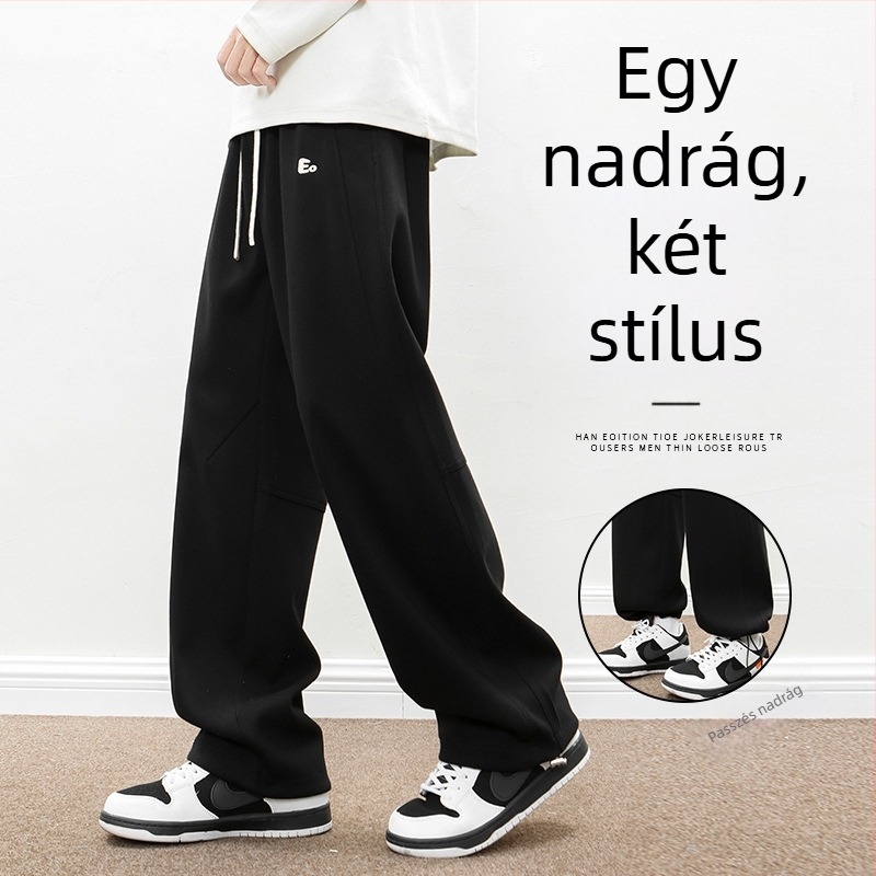 Férfiaknak tavaszi nehéz anyagú casual nadrág, egyenes szabású, pamut-poliészter keverék