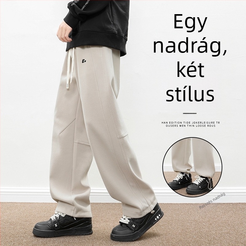 Férfiaknak tavaszi nehéz anyagú casual nadrág, egyenes szabású, pamut-poliészter keverék
