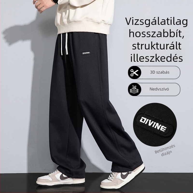 Férfiaknak tavaszi nehéz anyagú casual nadrág, egyenes szabású, pamut-poliészter keverék