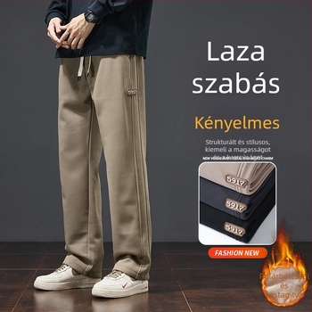 Férfi téli khaki jogger nadrág, fleece-bevonattal, casual, egyenes szabású