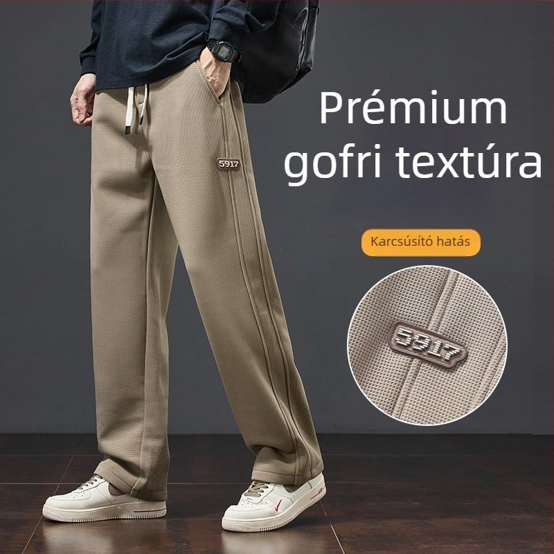 Férfi téli khaki jogger nadrág, fleece-bevonattal, casual, egyenes szabású