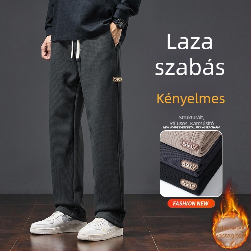 Férfi téli khaki jogger nadrág, fleece-bevonattal, casual, egyenes szabású