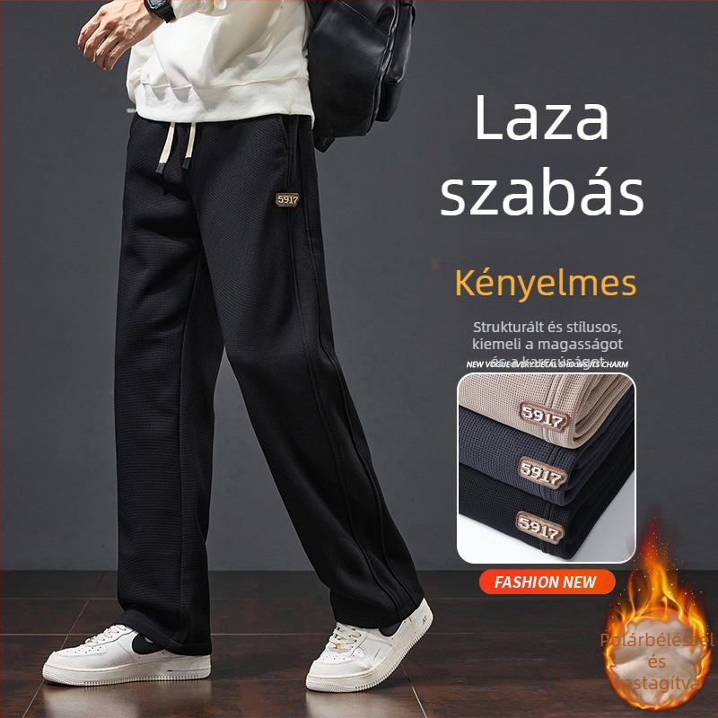 Férfi téli khaki jogger nadrág, fleece-bevonattal, casual, egyenes szabású