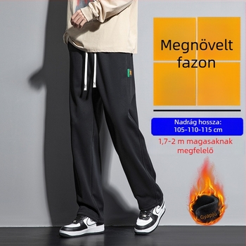 Férfi téli fleece-béléssel készült hosszú nadrág, magas testalkathoz, lazán szabott, egyenes szárú sportos nadrág