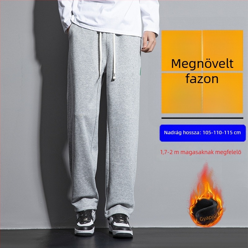 Férfi téli fleece-béléssel készült hosszú nadrág, magas testalkathoz, lazán szabott, egyenes szárú sportos nadrág