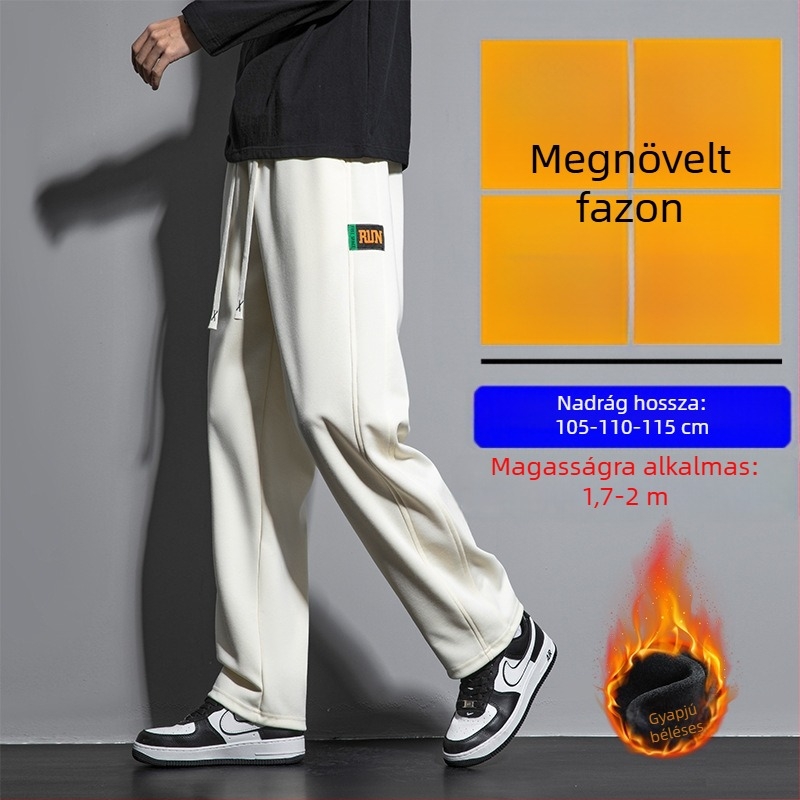 Férfi téli fleece-béléssel készült hosszú nadrág, magas testalkathoz, lazán szabott, egyenes szárú sportos nadrág