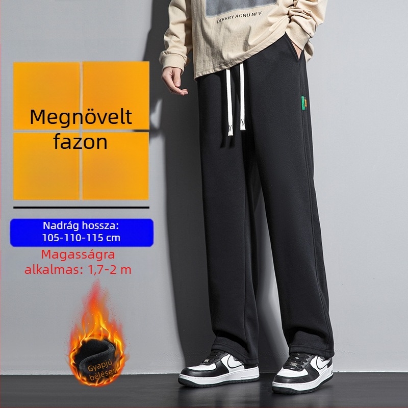 Férfi téli fleece-béléssel készült hosszú nadrág, magas testalkathoz, lazán szabott, egyenes szárú sportos nadrág
