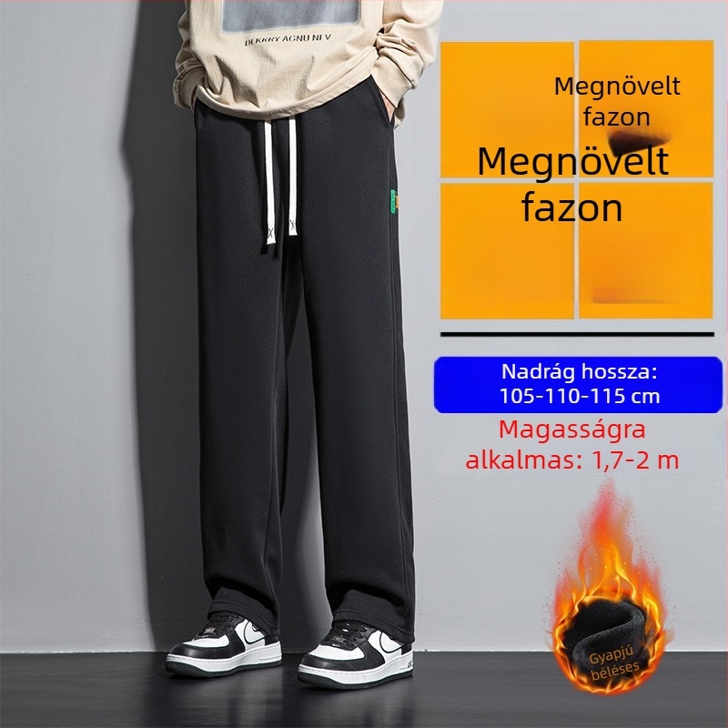 Férfi téli fleece-béléssel készült hosszú nadrág, magas testalkathoz, lazán szabott, egyenes szárú sportos nadrág