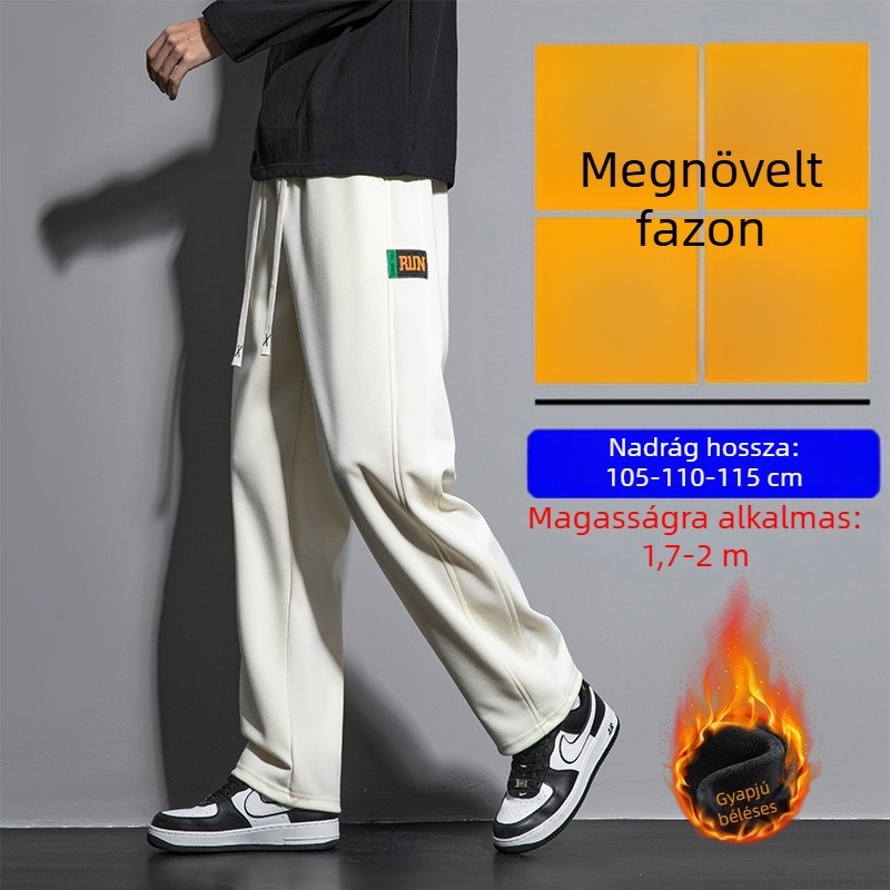 Férfi téli fleece-béléssel készült hosszú nadrág, magas testalkathoz, lazán szabott, egyenes szárú sportos nadrág