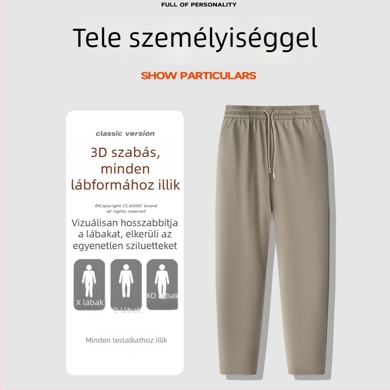 Téli férfi casual nadrág fleece bélésével, szélálló és meleg, lazán szabott egyenes szárú, derekán zsinórral