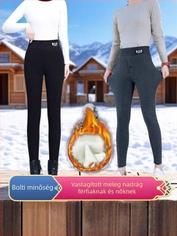 Uniszex vastag bélésű melegítő leggings, őszi-téli, magas derék, karcsúsító hatás, nagy méretek