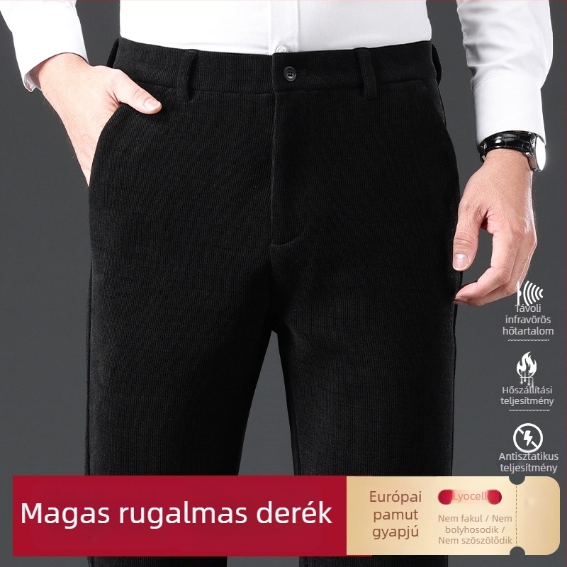 Corduroy gyapjú férfi casual nadrág ősz-télre, vastag, egyenes szárú, üzleti casual stílus
