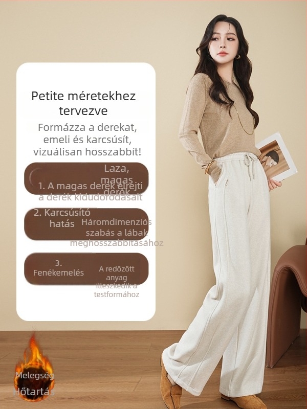 Női magas derekú, fleece-bélelt széles lábú nadrág, hosszú, elegáns megjelenésű őszi-téli szezonra