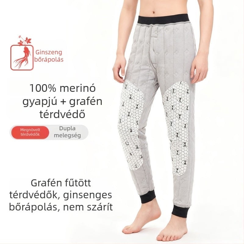 Uniszex gyapjú termosz leggings ginseng a bőr táplálásáért, fleece-béléssel, vastag pamut nadrág, grafén technológiás térdvédők a melegítéshez