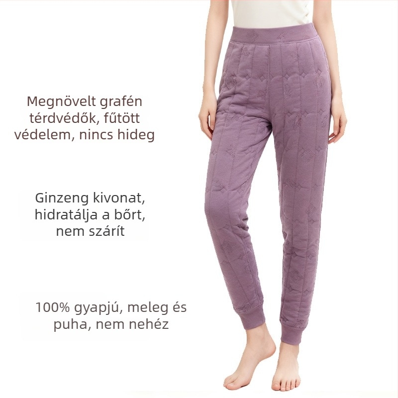 Uniszex gyapjú termosz leggings ginseng a bőr táplálásáért, fleece-béléssel, vastag pamut nadrág, grafén technológiás térdvédők a melegítéshez