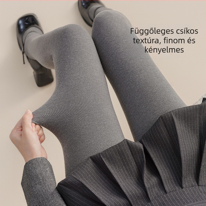 Aohan női függőleges csíkos szürke leggings fleece-béléssel, meleg őszi-téli viselet, csípő-emelő és deréktáji kontroll, nem csúszik le