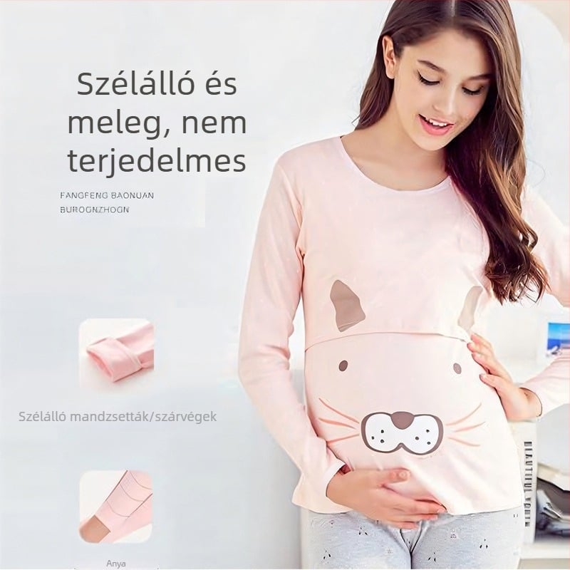 Anfiya kismama őszi-téli pizsama szett pamut pulóverrel és etető felsővel