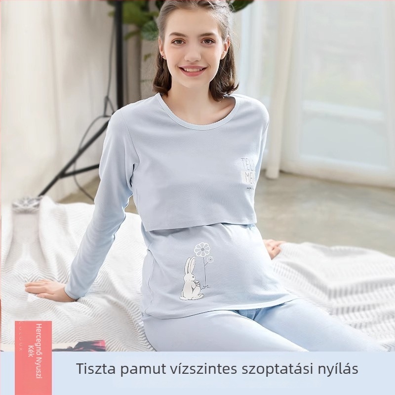 Anfiya kismama őszi-téli pizsama szett pamut pulóverrel és etető felsővel