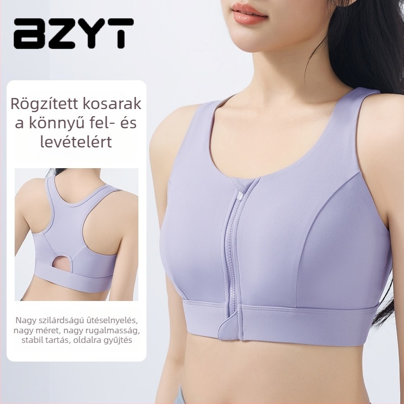 Elöl cipzáras, magas tartású sportmelltartó, ütéscsillapító, hátformázó, drót nélküli, plusz méret