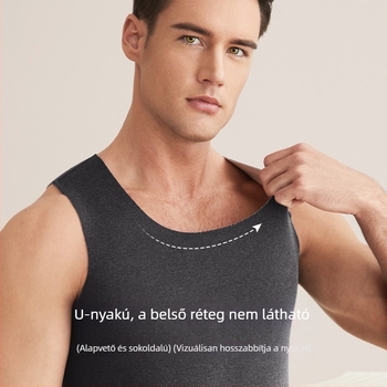 Férfi termálvesta fleece-béléssel, duplarétegű poliészter anyag, kerek nyak, meleg belső réteg, megfelelő alap- vagy felső réteg őszre és télre, nagy méret