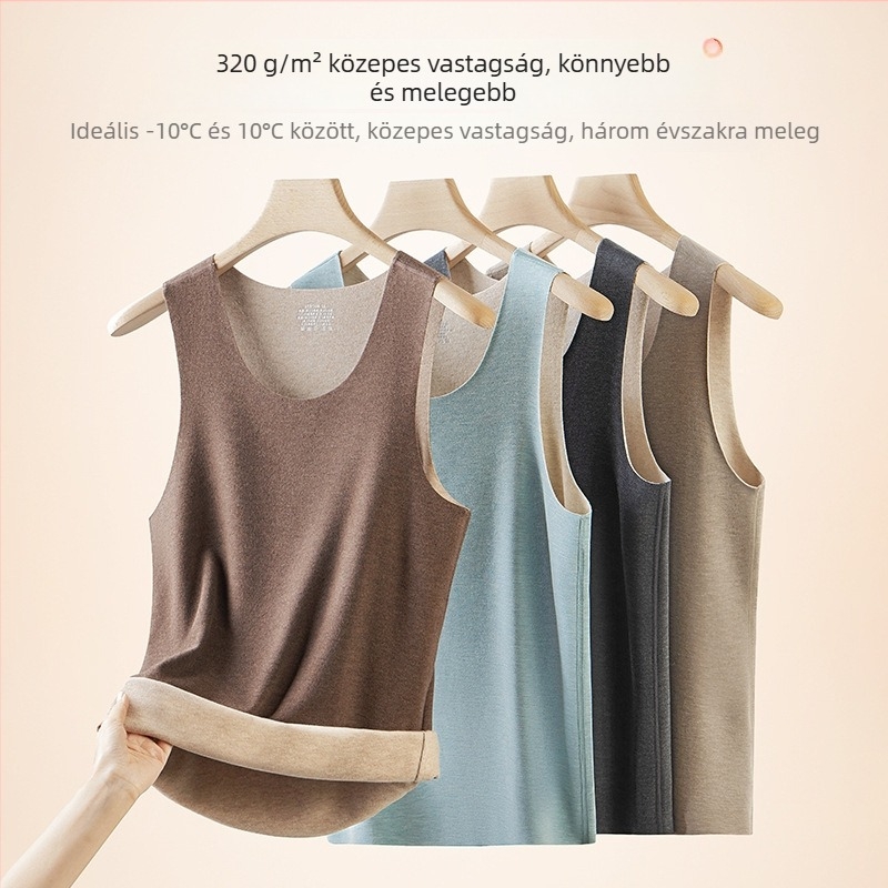 Férfi termál mellény fleece belsővel, extra vastag, testhez álló, gyapjú-selyem keverék, önmelegítő