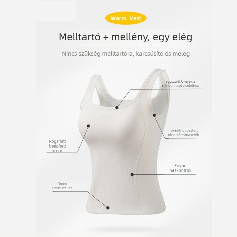 U-nyakú, bordázott Lyocell fleece-ből készült ujjatlan termos felső mellbetéttel és integrált varrás nélküli melltartóval, Iceland Tencel