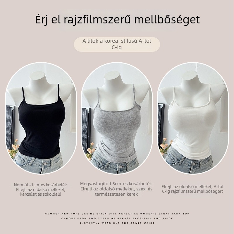 Pamut felső párnázott mellkasrészével, optikailag megnövelt sziluett, koreai-stílusú felső, nyár