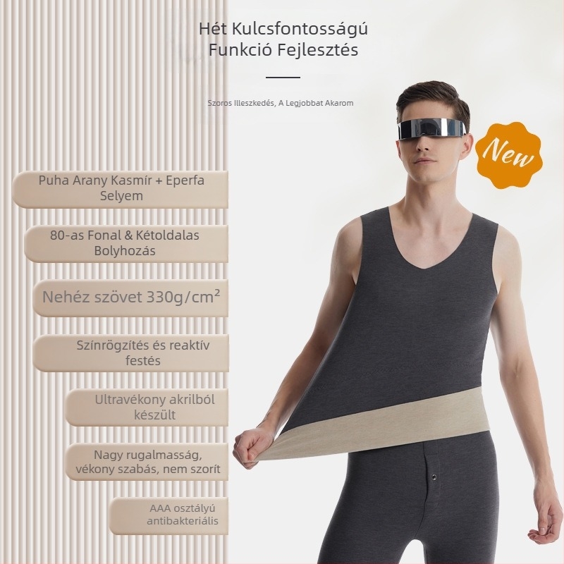 Női vastag termo mellény varrat nélküli, kerek nyakú, kasmír-selyem keverék, applikációval