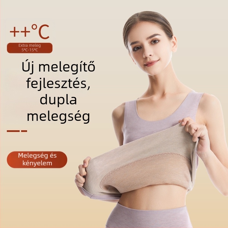 Női vastag termo mellény varrat nélküli, kerek nyakú, kasmír-selyem keverék, applikációval
