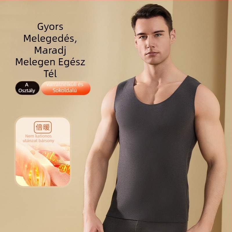 Férfi velúr termikus mellény fleece béléssel, vastag, antibakteriális, őszi-téli