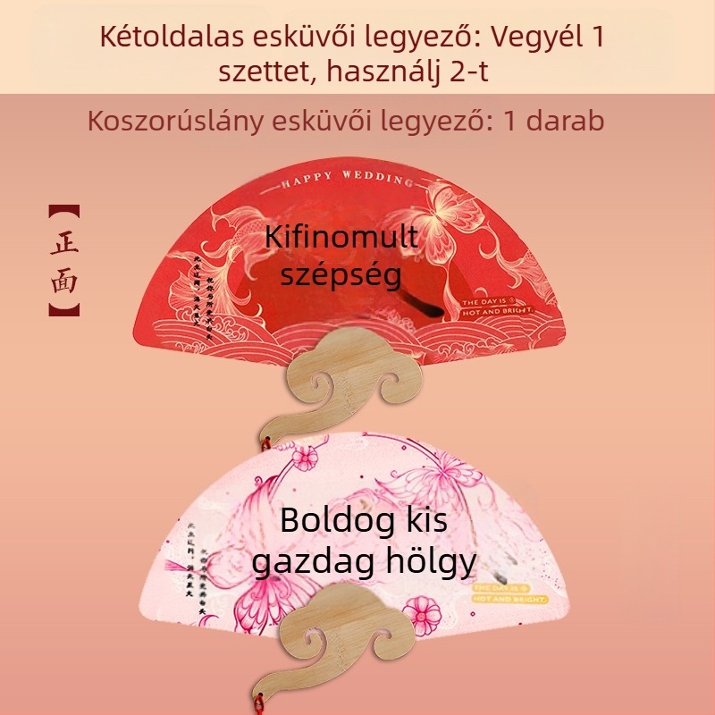 Esküvői DIY kézi ventilátor koszorúslányok és menyasszony számára — papír ventilátor bambusz fogantyúval, fotórekvizit