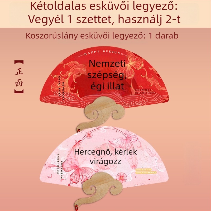 Esküvői DIY kézi ventilátor koszorúslányok és menyasszony számára — papír ventilátor bambusz fogantyúval, fotórekvizit