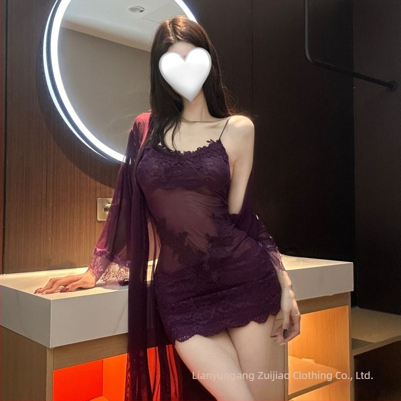 Lila áttetsző csipke-háló patchwork bodycon ruha, ujjatlan