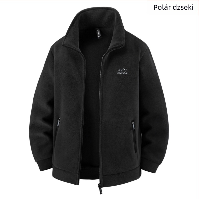 Férfi polárfleece kardigán cipzárral, vastag és meleg