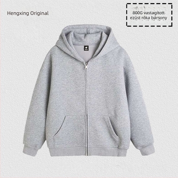 900 g súlyú kapucnis cipzáros egyszínű pulóver, uniszex, laza szabás, fleece bélés
