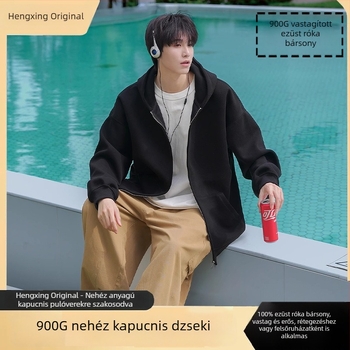 900 g súlyú kapucnis cipzáros egyszínű pulóver, uniszex, laza szabás, fleece bélés