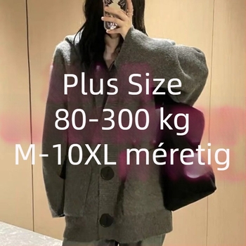 Női kapucnis kötött kardigán plusz méretben, lazán szabott, koreai stílusú, őszi-téli