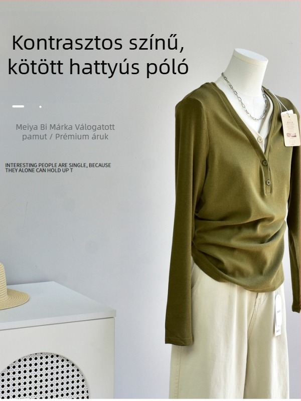 Színblokkokkal készült hattyú motívumos pulóver, V-nyakú kötött kardigán, alapréteg, tavasz 2026
