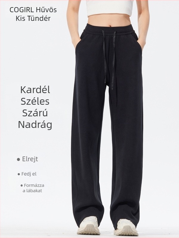Női téli szélálló nadrág ívelt szabású, egyenes, széles szárú, bélelt, mindennapi sportnadrág