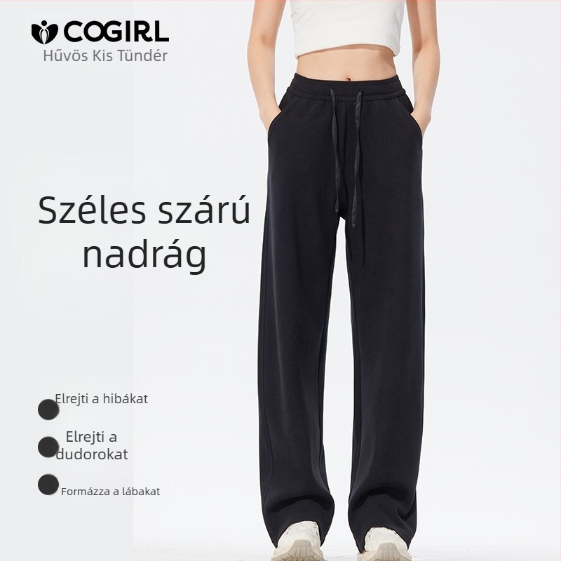 Női téli szélálló nadrág ívelt szabású, egyenes, széles szárú, bélelt, mindennapi sportnadrág
