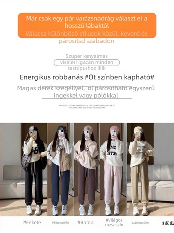 Rózsaszín női sportnadrágok tavasz–ősz–télre, lazán szabott, bokánál szűkített alsó, szélálló, magas derék, harém stílusú, fleece-beléssel