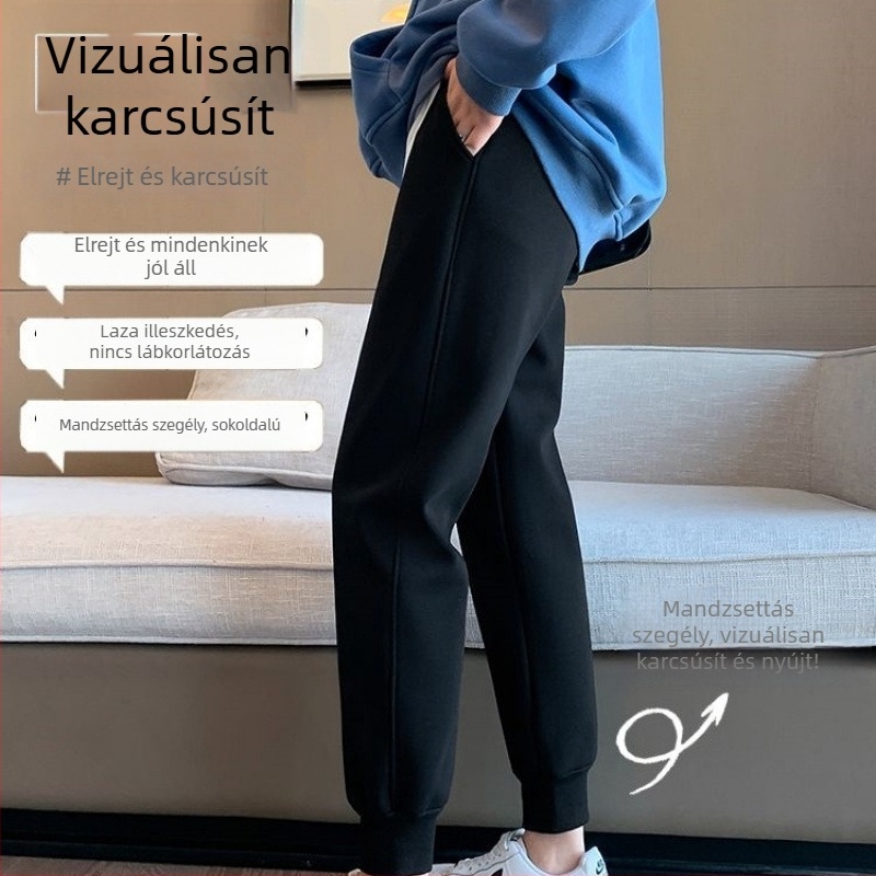 Női sportnadrágok tavasz-ősz-téli 2025 - új modell, harém szabás, fleece belsővel, fekete