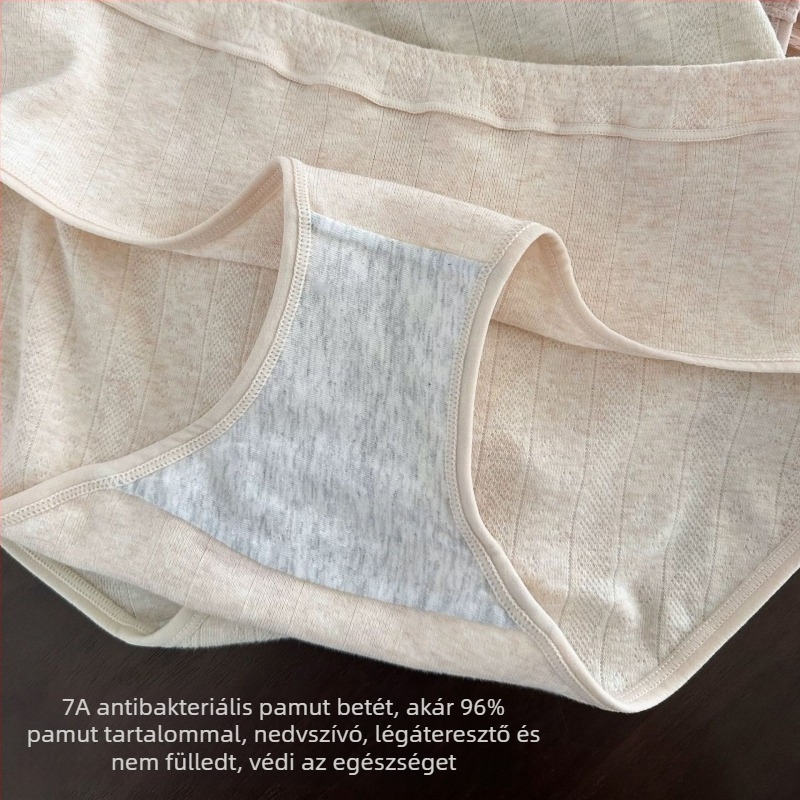 7A antibakteriális női pamut középmagas derekú alsónemű, lélegző; mintázat: csíkos vagy kockás és szöveg, 95-100% pamut