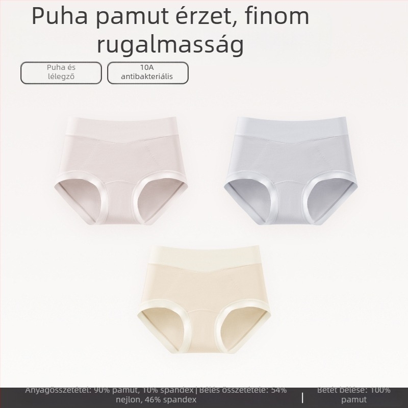Női pamut magas derekú alsónemű, antibakteriális intimzóna, lélegző, kényelmes, egyszínű
