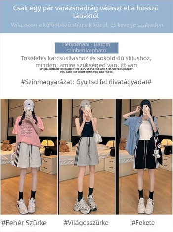 Női sportos rövidnadrág magas derekú, széles szabású, A‑vonalú, pamutkeverék, Nyár 2025.