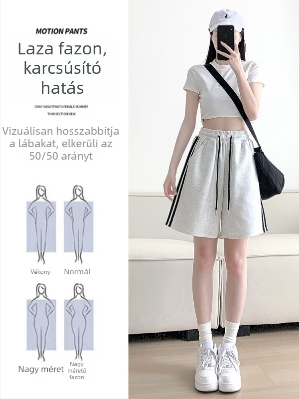 Női sportos rövidnadrág magas derekú, széles szabású, A‑vonalú, pamutkeverék, Nyár 2025.