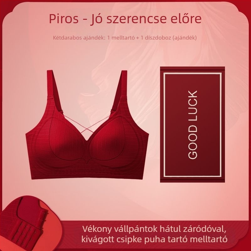 Piros női fehérnemű menyasszony számára push-up melltartóval, 3/4 kosár, hátul három sor zár, luxus stílus, ajándékdoboza